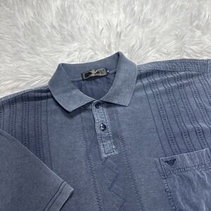 Vintage 1980's Giorgio Armani Polo Shirt Size 56 EU Blue Gray Woven Knit US XL